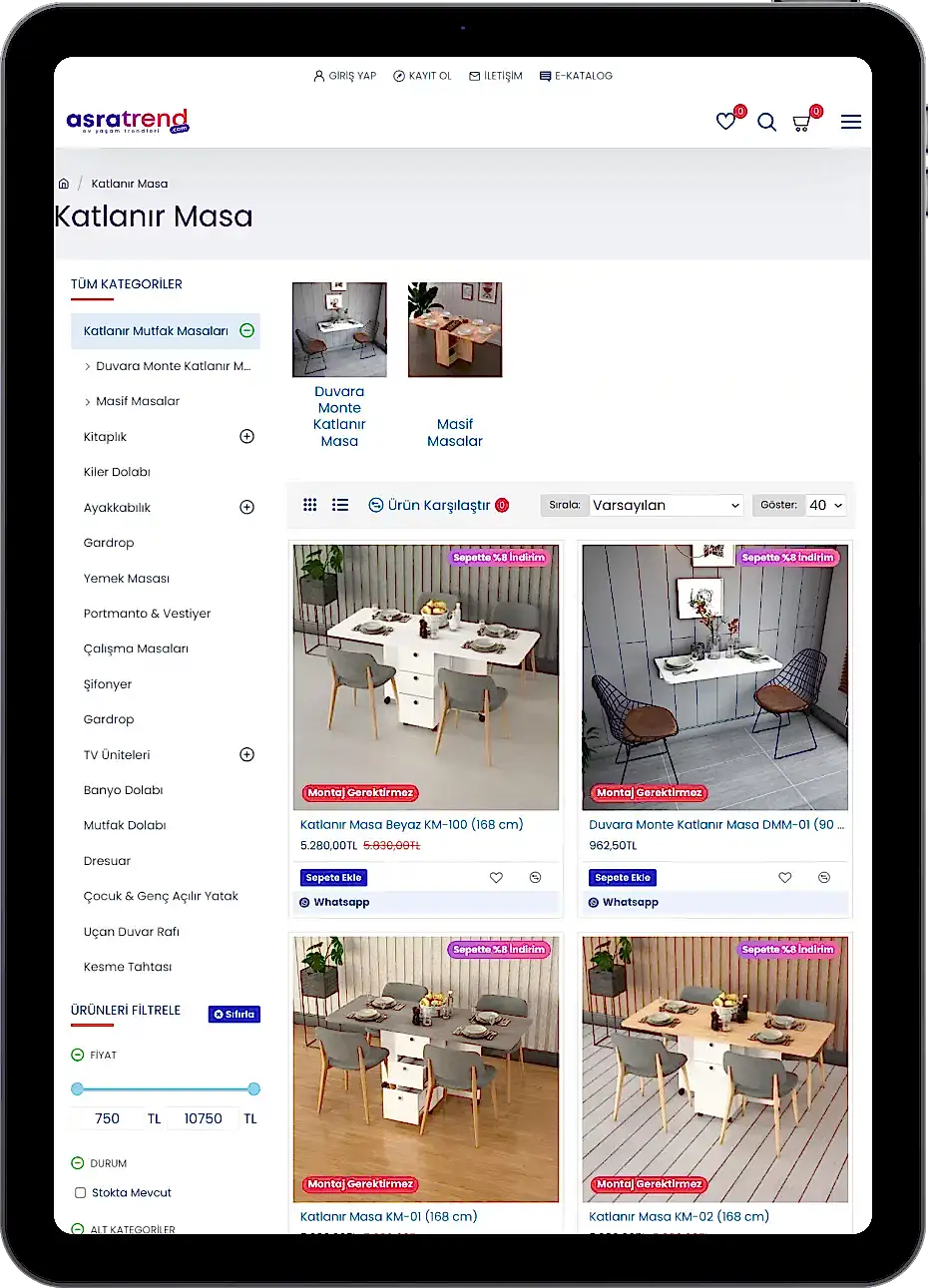 Asra Trend E-ticaret web sitesi